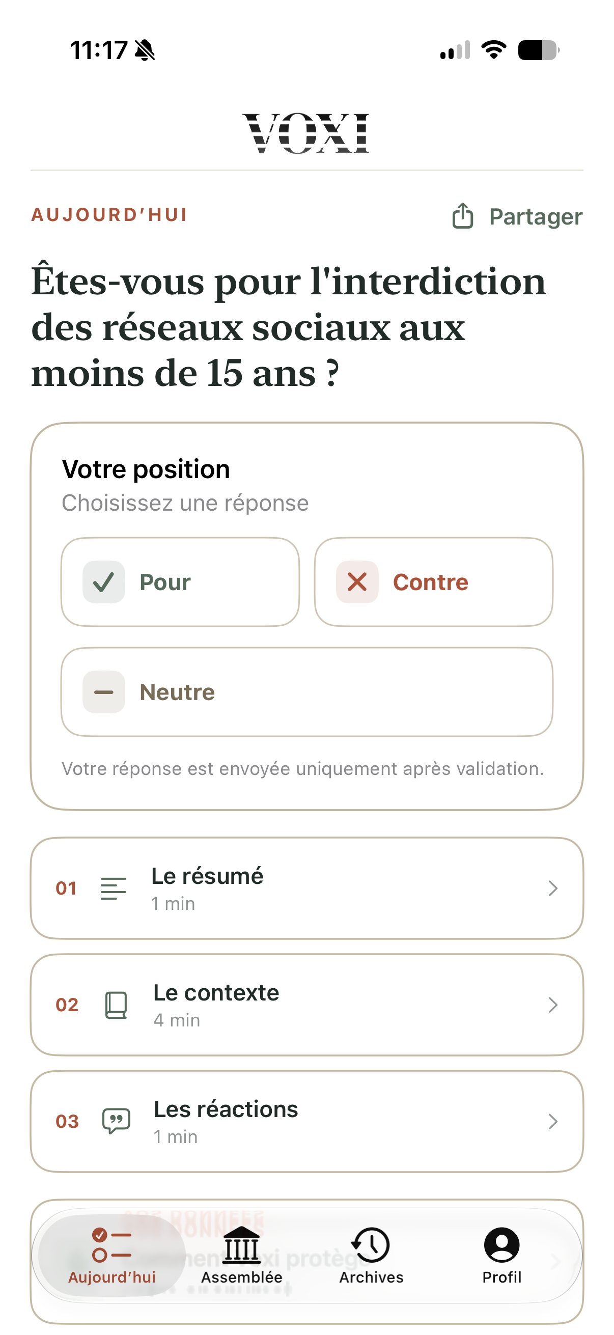 Aperçu de l’écran Aujourd’hui de Voxi